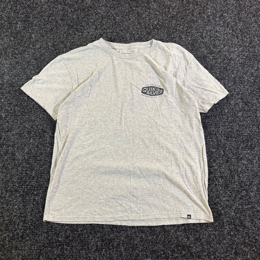 Quiksilver Mens Gray Graphic T-Shirt Large Regular Fit Boardriding Co Logo Tee